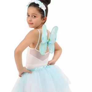 Kids Cyan Mesh Birthday Half Body Prom Skirt Waist Floral Ribbon Tutu Skirt Wings Carniral Wholesale Fairy Skirt Costume