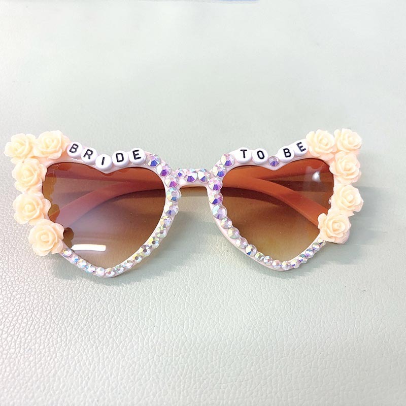 Pafu Encrusted Bride to be Sunglasses Bachelorette & Hen Party Flower Pearl and Ivory Heart Shaped Glasses