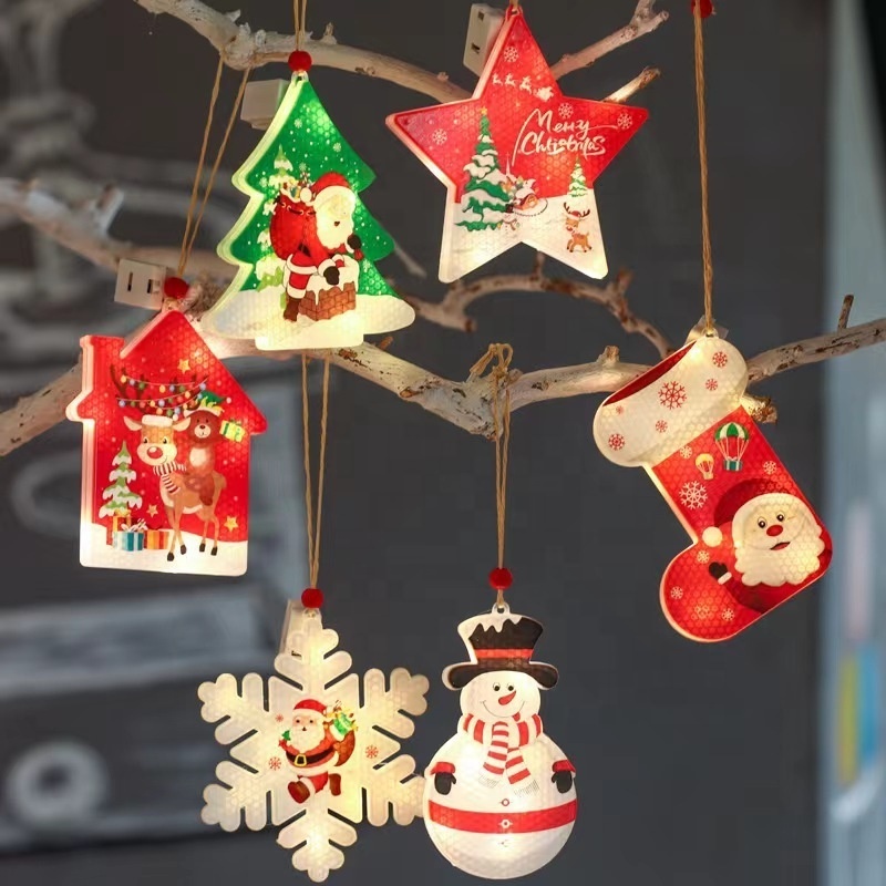 Pafu LED christmas ornament mini christmas tree sock snowman snowflake Painted small hanging lights for Christmas decor