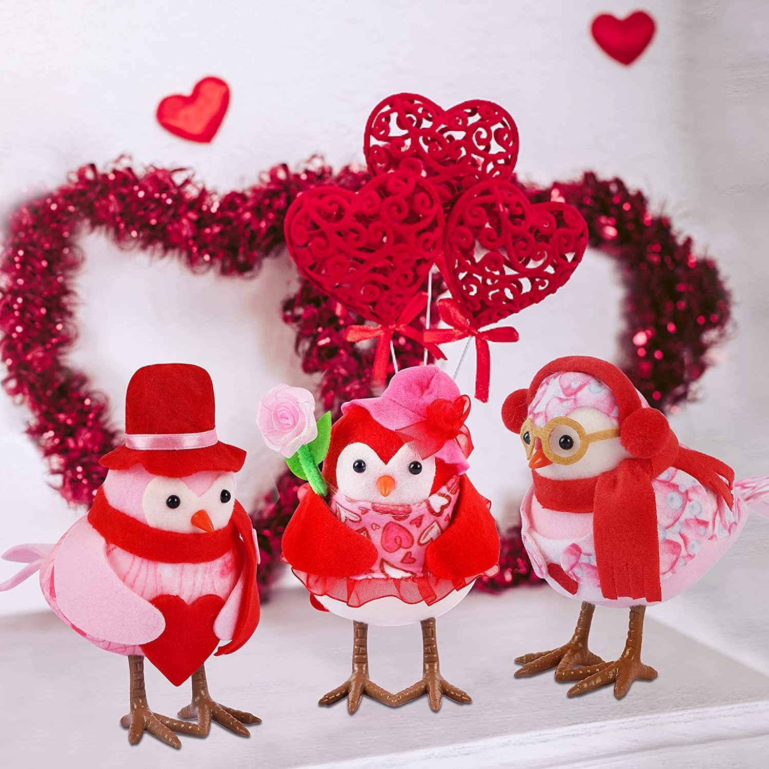 Pafu Valentines Day Fabric Bird Figurine Valentine Love Birds Fabric Birds