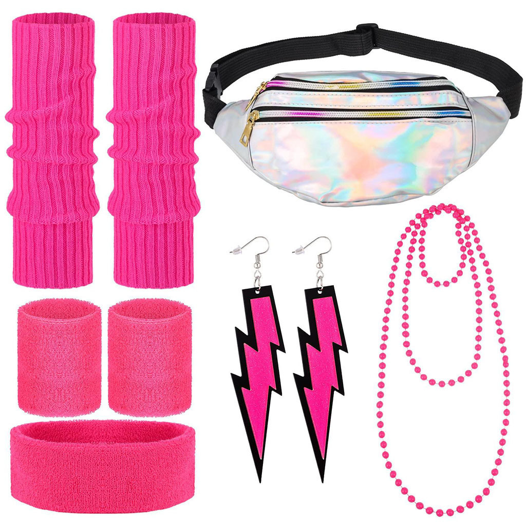 80s Theme Party Costume Accessories Clothing Women's Sporty Style Headband Earrings Necklaces Bracelet Laser Pack Suit