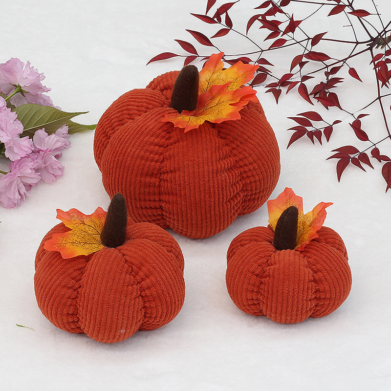 Pafu Harvest Festival Home Decorative Felt Pumpkin Thanksgiving Orange Check Fabric Stuffed Pumpkin Decorations