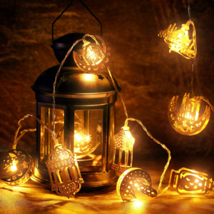 Attractive Ramadan Eid String Lights Golden Moon Star Kerosene Lantern Lamp 3 AAA Battery Outdoor Operated Hanging Decoration