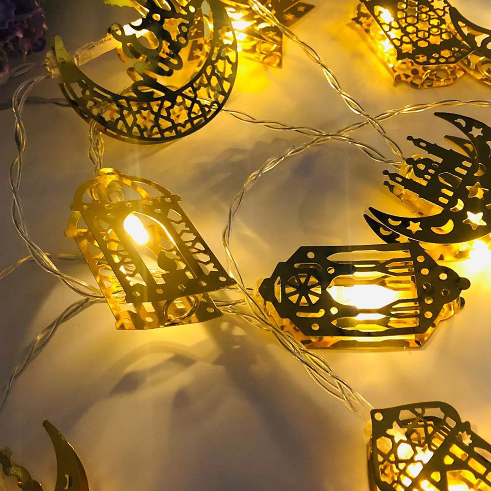 Attractive Ramadan Eid String Lights Golden Moon Star Kerosene Lantern Lamp 3 AAA Battery Outdoor Operated Hanging Decoration