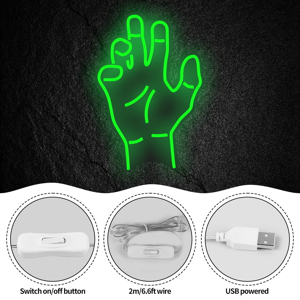 Pafu Halloween Background Neon Led Light Decor Halloween Yard Light Sign Halloween Neon Zombie Hand Light