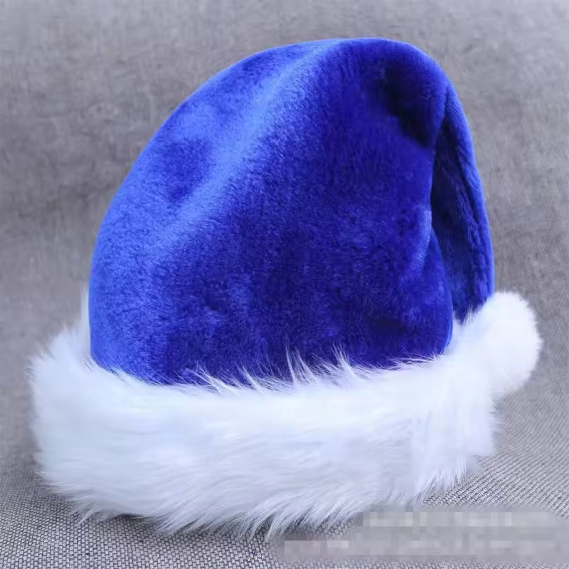 Plush Blue Santa Hat Christmas red hat for Kids  Adults