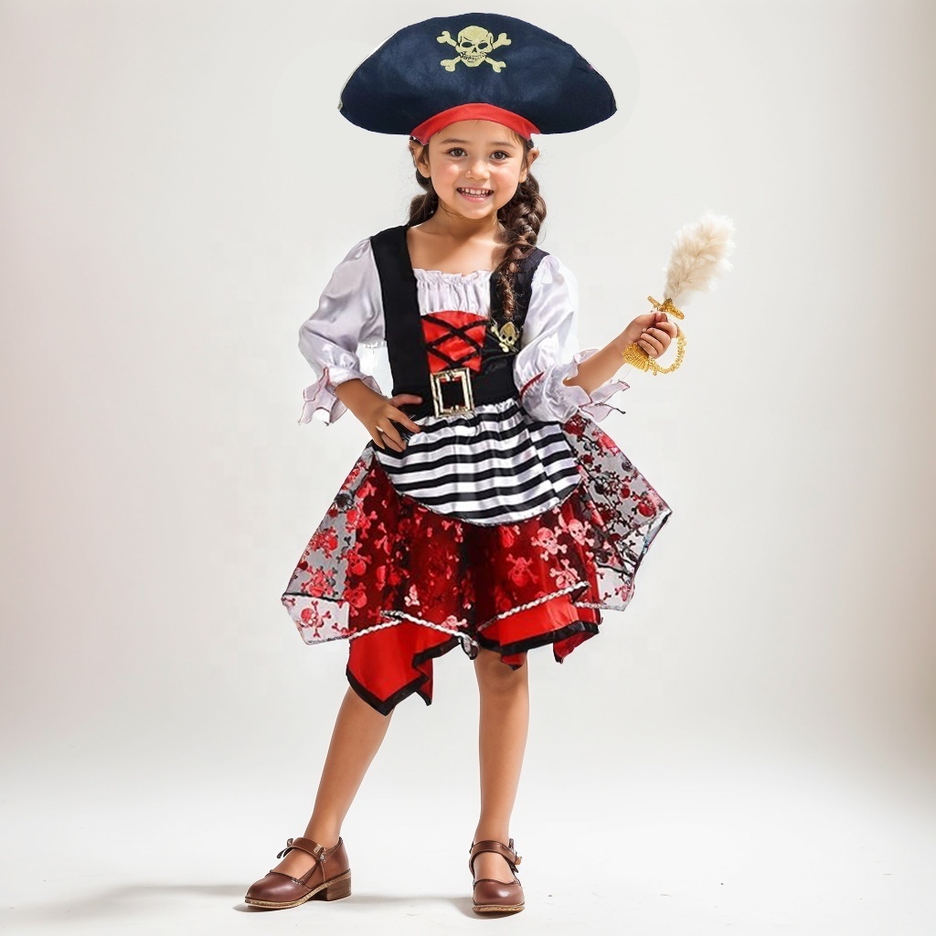 Pafu halloween party dress up accessories cute kids pirate captain dress & hat set for fancy dress cosplay