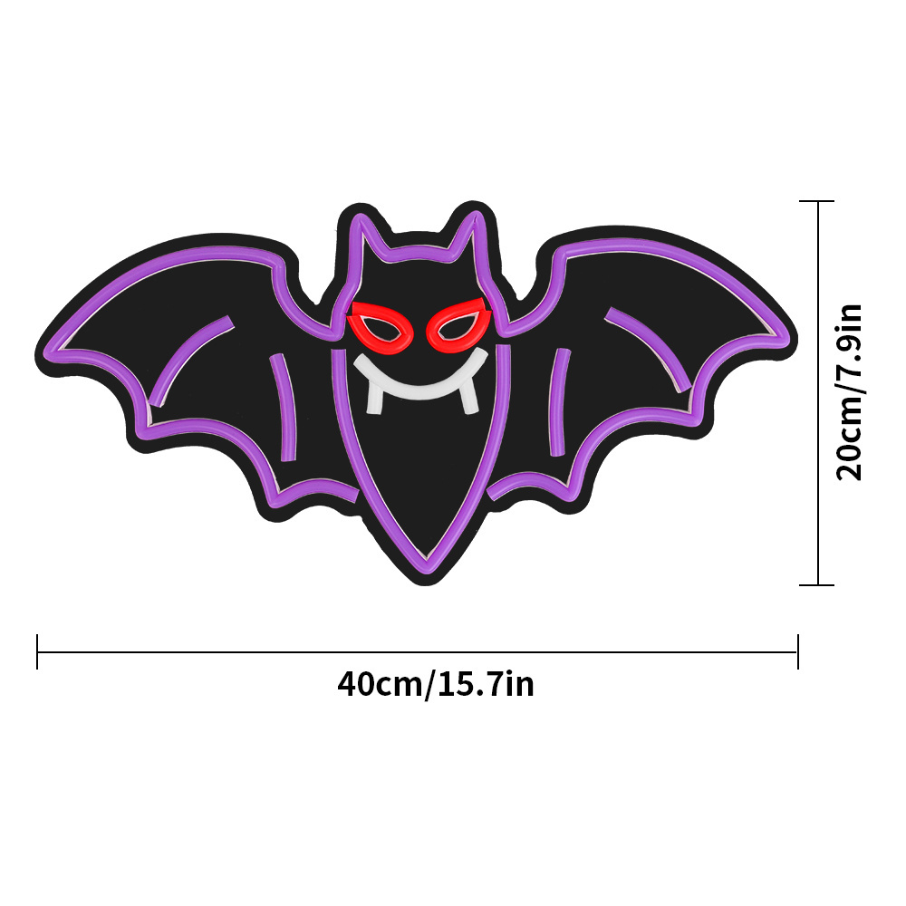 Pafu Halloween Wall Decor Halloween Yard Neon Light Sign Halloween Flying Bat LED Neon Light