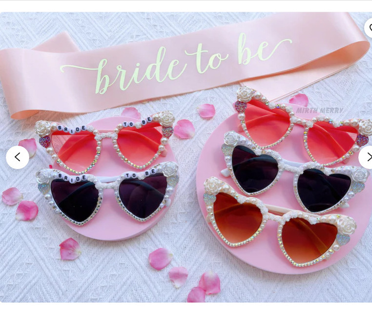 Pafu Encrusted Bride to be Sunglasses Bachelorette & Hen Party Flower Pearl and Ivory Heart Shaped Glasses