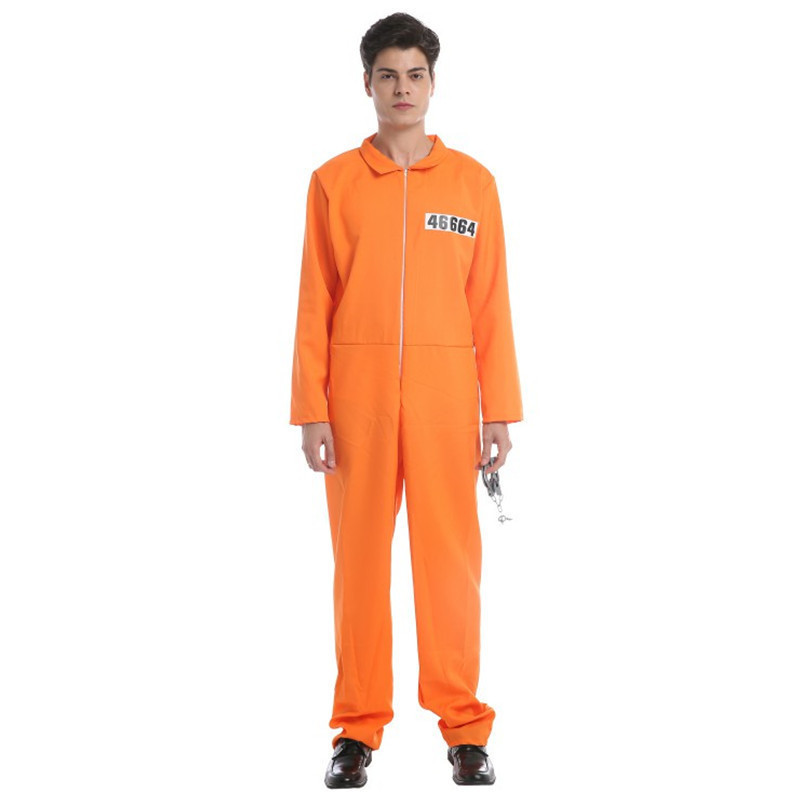 Pafu Halloween Cosplay Costume Decor Adult Jailbird Criminal Cosplay Costume Halloween Prisoner Overalls Costume