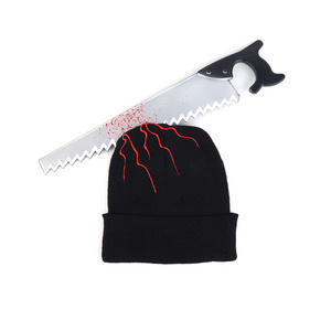 Pafu Halloween Zombie Scary Knife Hat Bloody Zombies Horror Costume Accessories Beanie Hat With Large Butcher Weapon