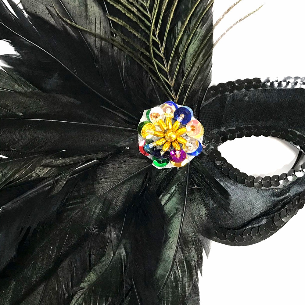 Masquerade Party Venetian Costume Artificial Peacock Feathers Confetti Half Face Mask