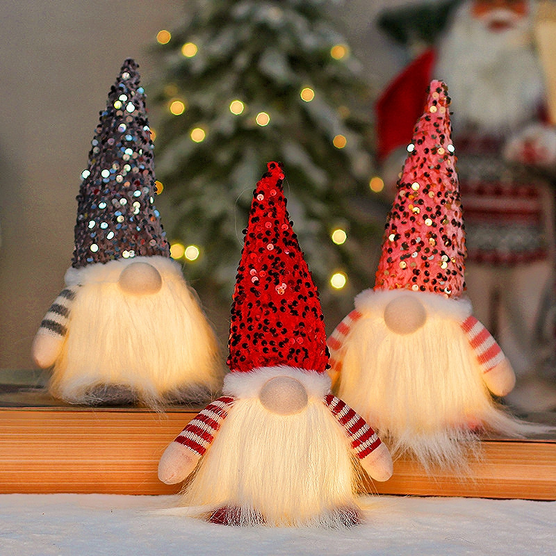 Pafu Christmas Gnome Decor Scandinavian Figurine Plush Elf Holiday Party Home Decor Swedish Dwarf Old Man Sequined Hat Figurines