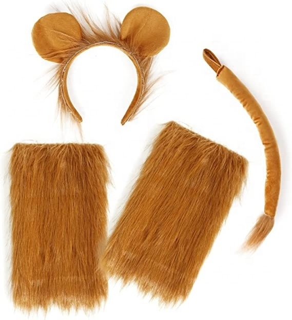 Pafu Lion Ears Plush Headband and Tail and Boot Sleeves Costume Kit Lion Brown Costume Dress-Up Cosplay Accessories for Kids