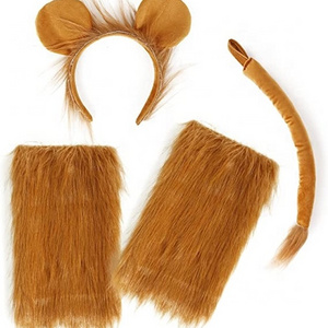 Pafu Lion Ears Plush Headband and Tail and Boot Sleeves Costume Kit Lion Brown Costume Dress-Up Cosplay Accessories for Kids