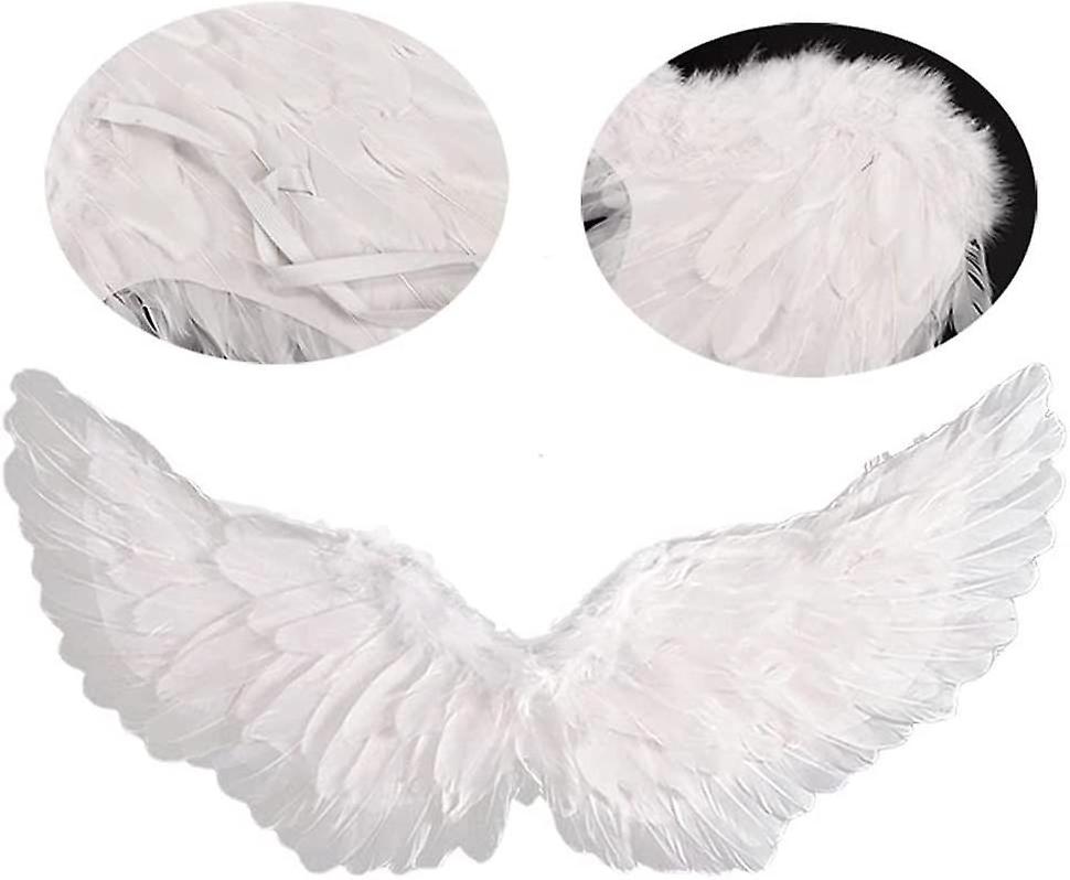 Pafu Halloween Christmas Carnival Party Angel Wings Set White Feather Wings With Halo Headband And Wand Cosplay Accessory