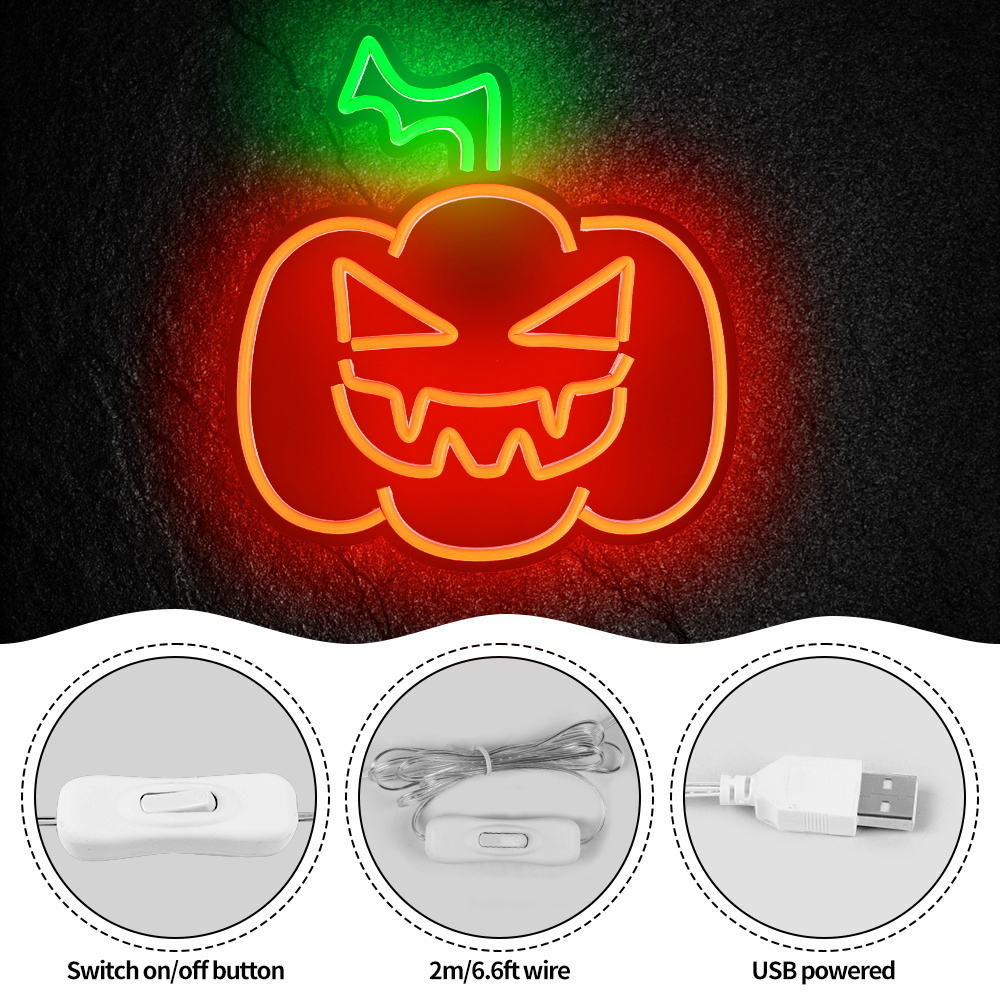 Pafu Halloween Wall Decor Halloween Yard Sign Halloween Pumpkin LED Neon Light