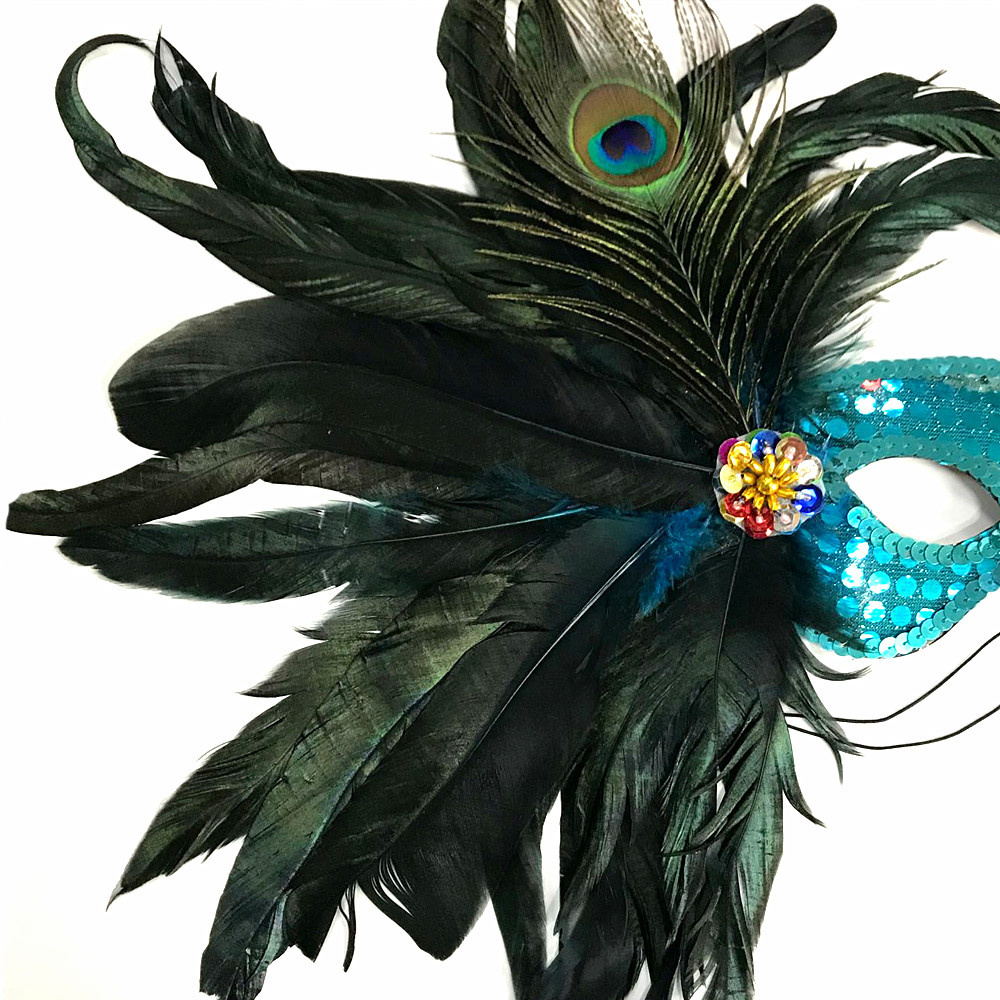 Masquerade Party Venetian Costume Artificial Peacock Feathers Confetti Half Face Mask