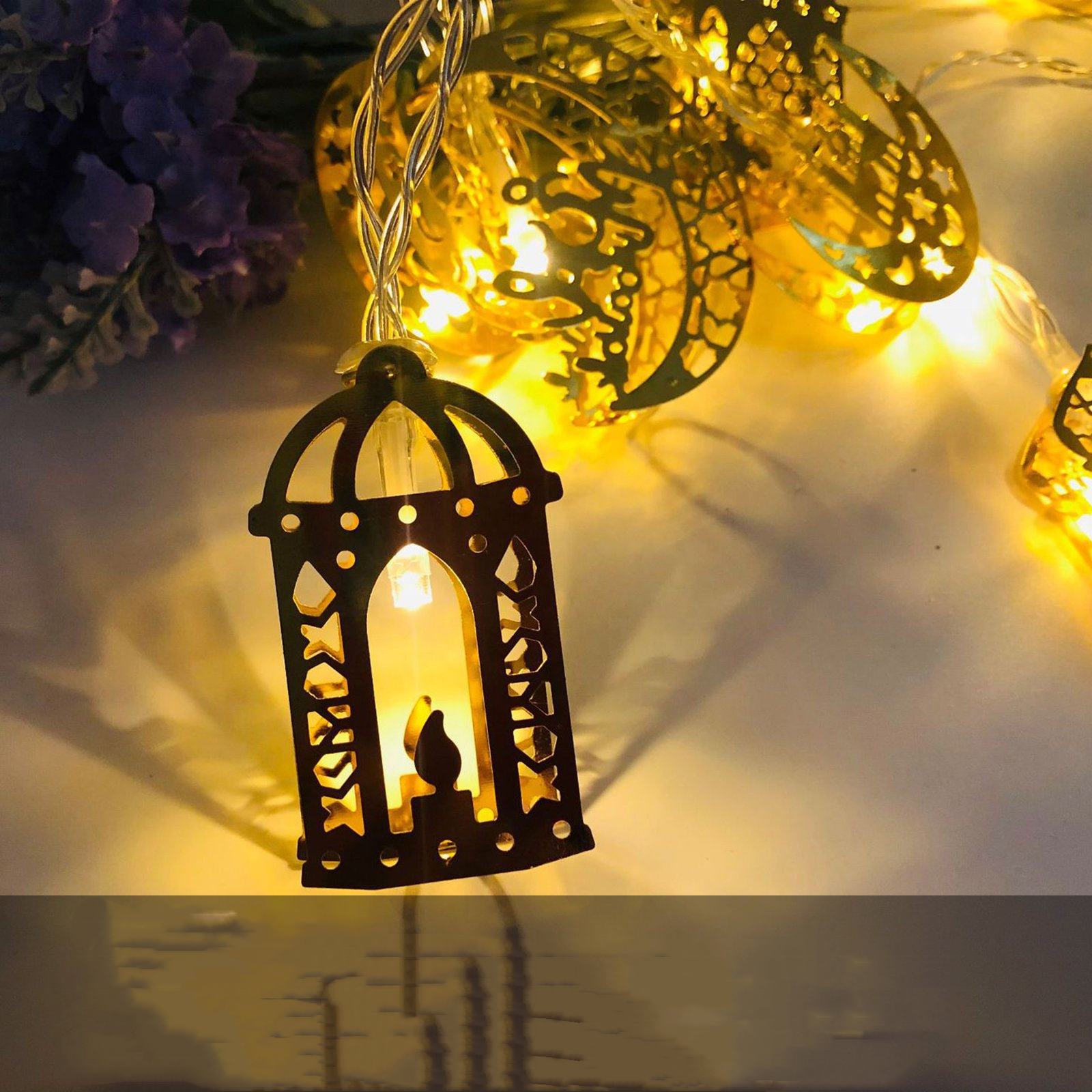 Attractive Ramadan Eid String Lights Golden Moon Star Kerosene Lantern Lamp 3 AAA Battery Outdoor Operated Hanging Decoration