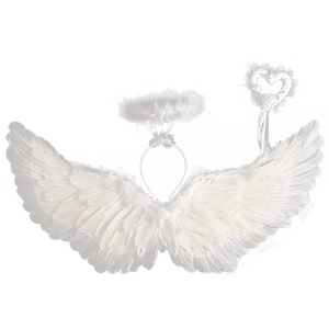 Pafu Halloween Christmas Carnival Party Angel Wings Set White Feather Wings With Halo Headband And Wand Cosplay Accessory