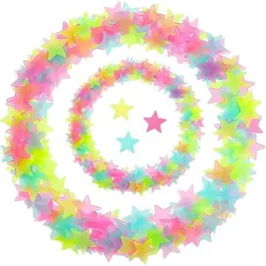 Pafu Glow in The Dark Stars for Room Ceiling Wall Decor Luminous Bright Colorful Sticky 3D Adhesive Glowing Stars Stickers