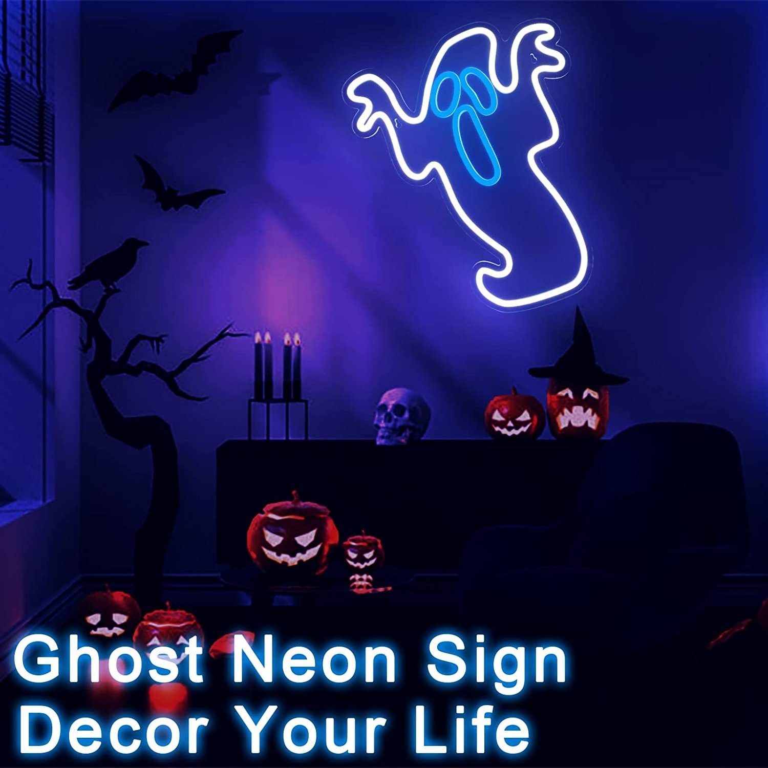 Pafu Ghost Neon Light Flickering Boo Neon Signs for Wall Decor Halloween  LED Neon Light for Kids Game Room Bar White Acrylic