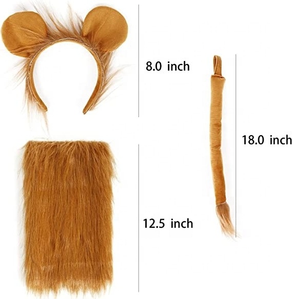 Pafu Lion Ears Plush Headband and Tail and Boot Sleeves Costume Kit Lion Brown Costume Dress-Up Cosplay Accessories for Kids