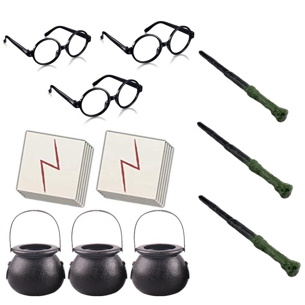 Kids Halloween Wizard Party Favors Cauldron Glasses Plastic  Glasses Scar Tattoos  School Theme Party supplies