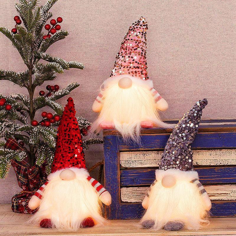 Pafu Christmas Gnome Decor Scandinavian Figurine Plush Elf Holiday Party Home Decor Swedish Dwarf Old Man Sequined Hat Figurines