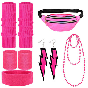 80s Theme Party Costume Accessories Clothing Women's Sporty Style Headband Earrings Necklaces Bracelet Laser Pack Suit