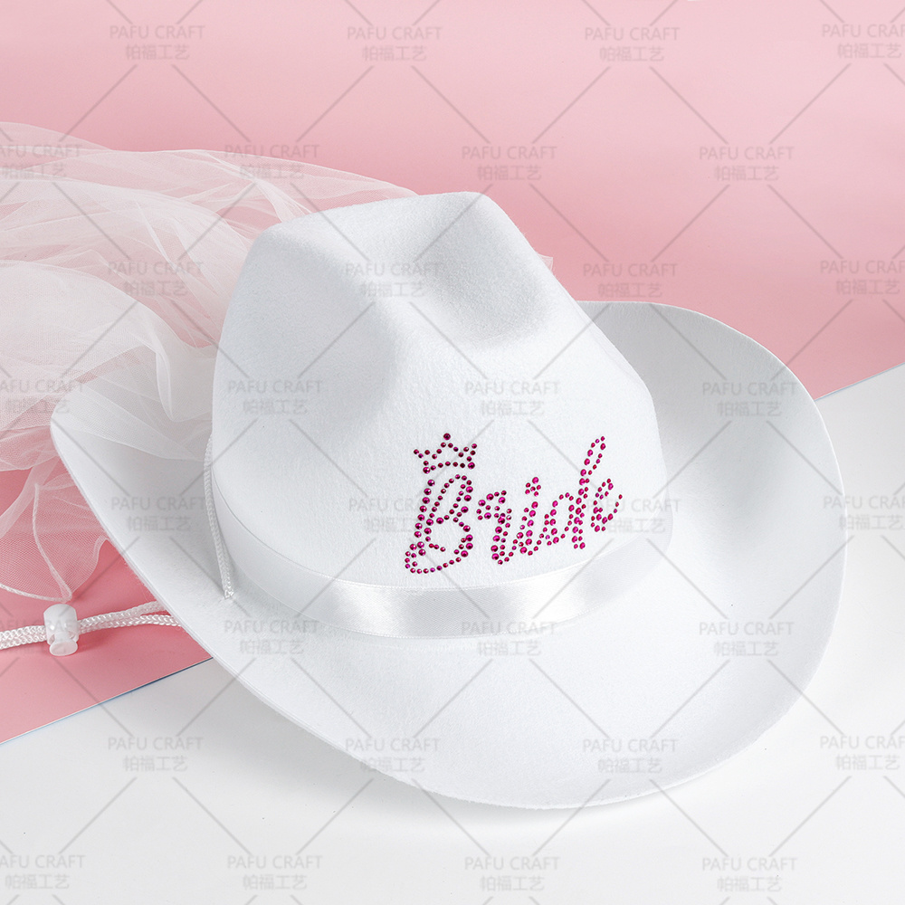 PAFU Western Bride to Be Cowgirl Hat With Veil