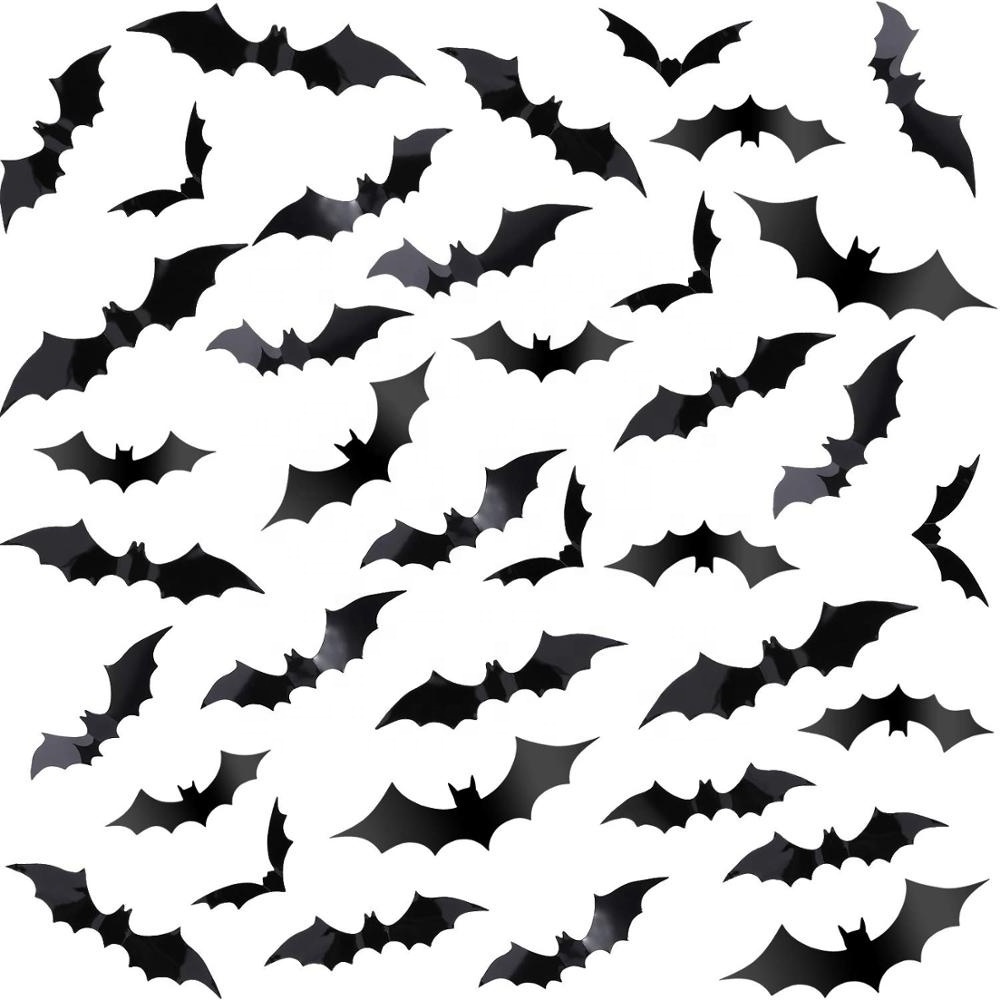 120 Pieces Black Plastic  3D Scary Bats Wall Sticker Wall Decal DIY Home Window Decoration Set for Halloween