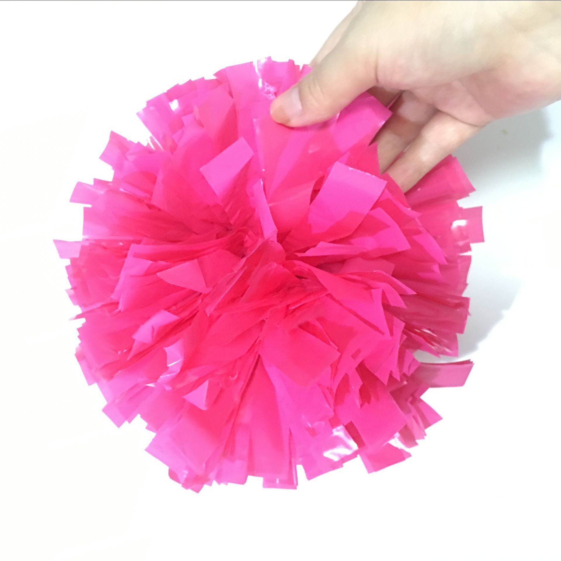 6  inch  wet look plastic Neon  pink cheerleader  pom poms