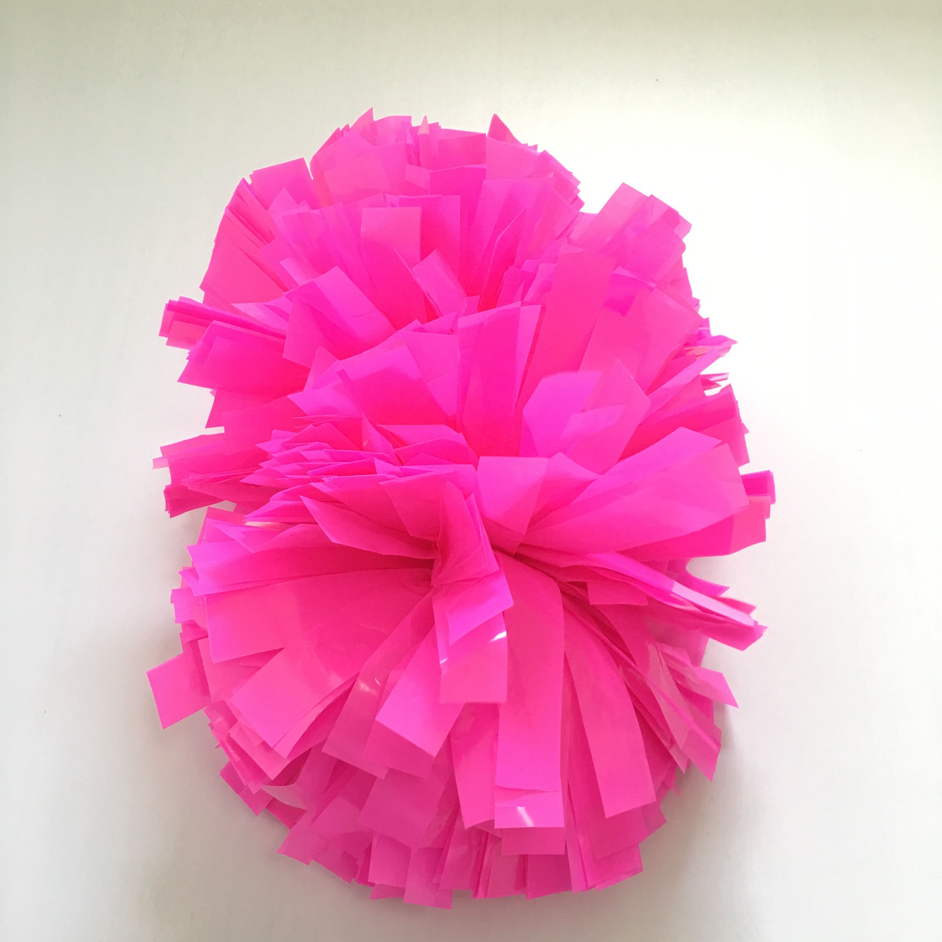 6  inch  wet look plastic Neon  pink cheerleader  pom poms