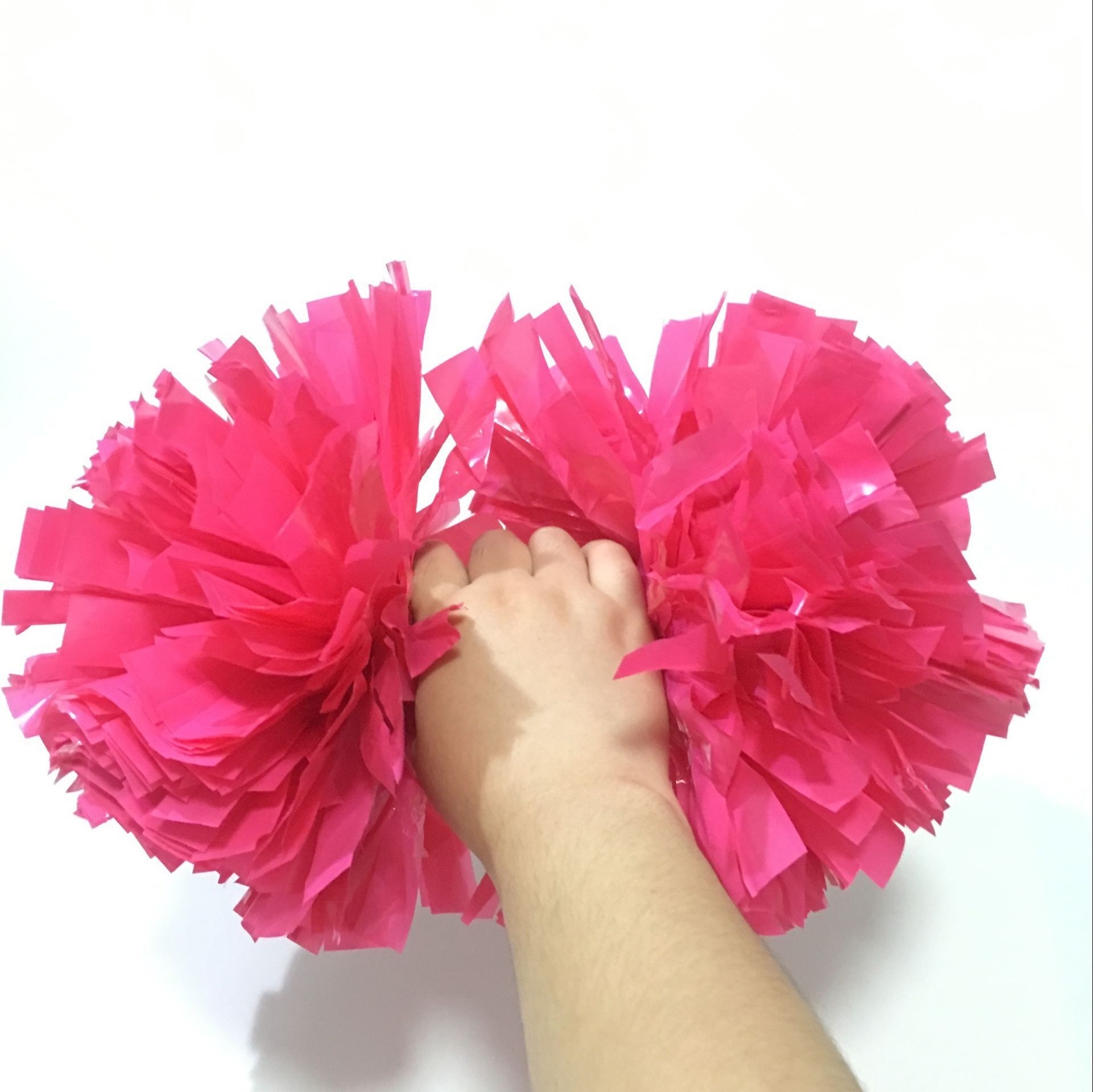 6  inch  wet look plastic Neon  pink cheerleader  pom poms