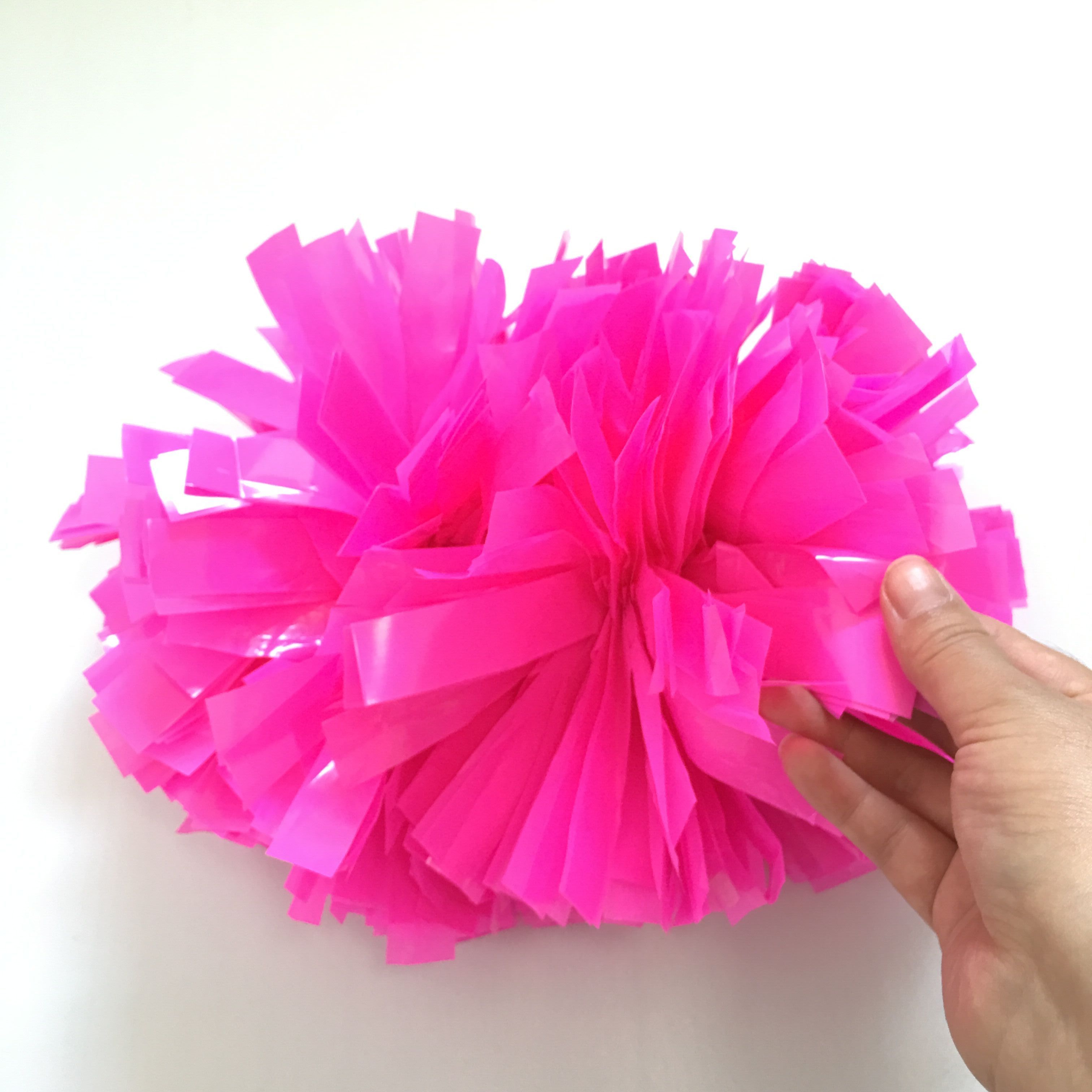 6  inch  wet look plastic Neon  pink cheerleader  pom poms