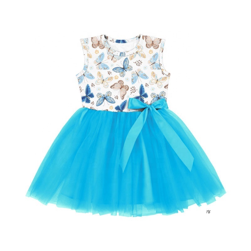 Cute butterfly prints sleeveless girls dress summer kids party 0-6 years baby girl dresses boutique girls' tutu dresses