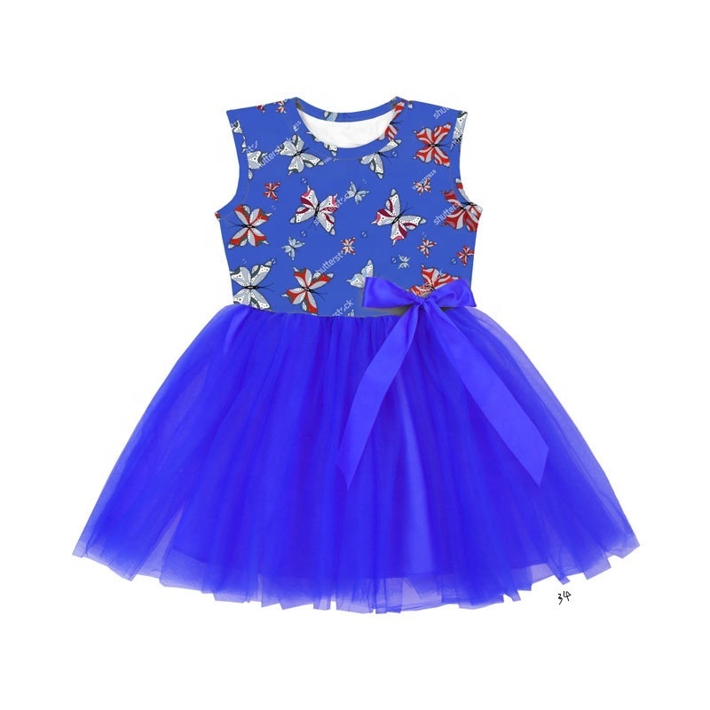 Cute butterfly prints sleeveless girls dress summer kids party 0-6 years baby girl dresses boutique girls' tutu dresses