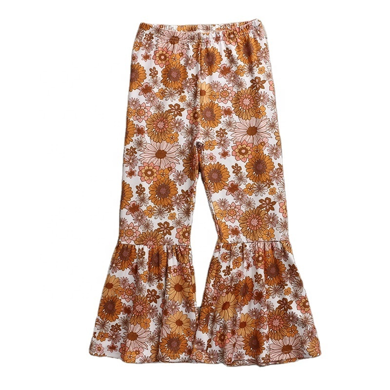 New Arrival Wholesale Toddler Girls Brown Cow Printed Wide Leg Pants Milk Silk Toddler Baby Bell Bottoms