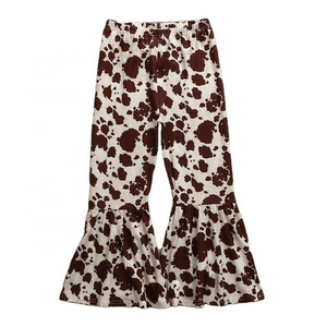 New Arrival Wholesale Toddler Girls Brown Cow Printed Wide Leg Pants Milk Silk Toddler Baby Bell Bottoms