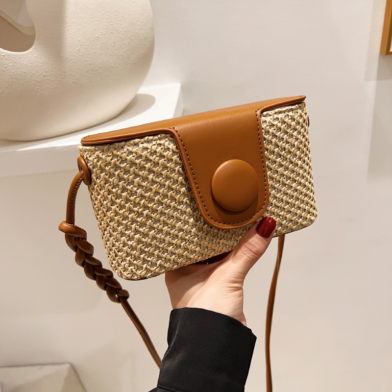 Panye Fashion Luxury Summer Trendy Beach Mini Cute Camera Shoulder Box Purses Small Straw Women Woven Leather Handbag