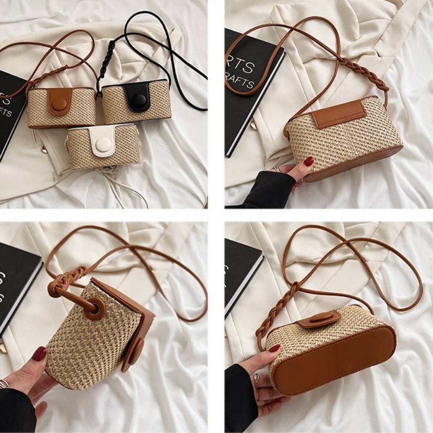 Panye Fashion Luxury Summer Trendy Beach Mini Cute Camera Shoulder Box Purses Small Straw Women Woven Leather Handbag