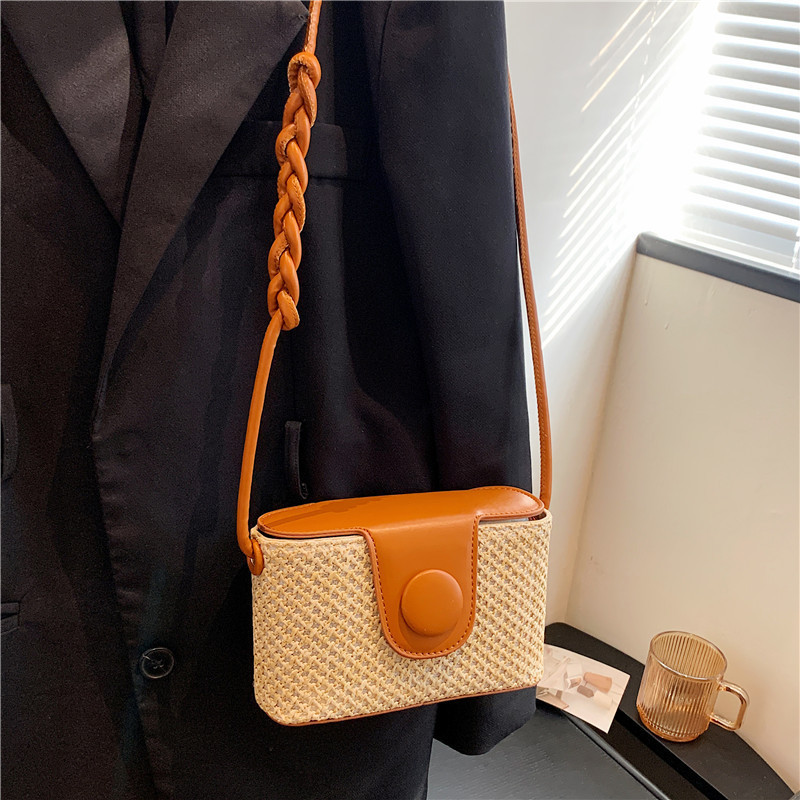 Panye Fashion Luxury Summer Trendy Beach Mini Cute Camera Shoulder Box Purses Small Straw Women Woven Leather Handbag