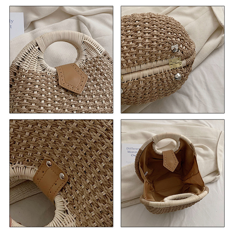 Panye New Wholesale Summer Natural Raffia Straw Bag Shell Shape Rattan Straw Beach Tote Hand Bag for Women