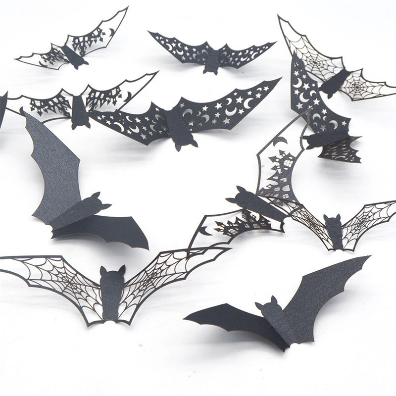 Black Bat Sticker Room Decor Party DIY Decals Halloween Horror Bats Removable New 12Pcs Halloween 3D Hollow Bat Wall Stickers