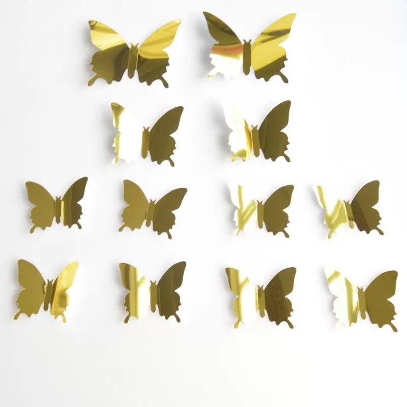 Three-dimensional 12 mirror butterfly wedding festival decoration home decoration paste butterfly mirror wall paste