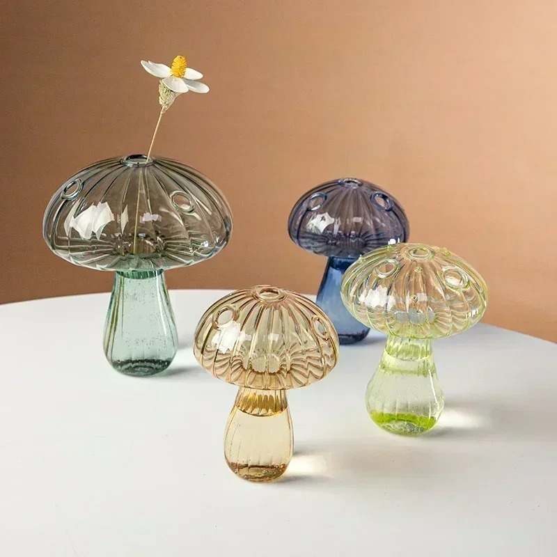 Dried Flower Arrangement Bottle Vases Decor Home Room Decor Mushroom Glass Vase Mini Flower Pot Hydroponic Vases for Flowers