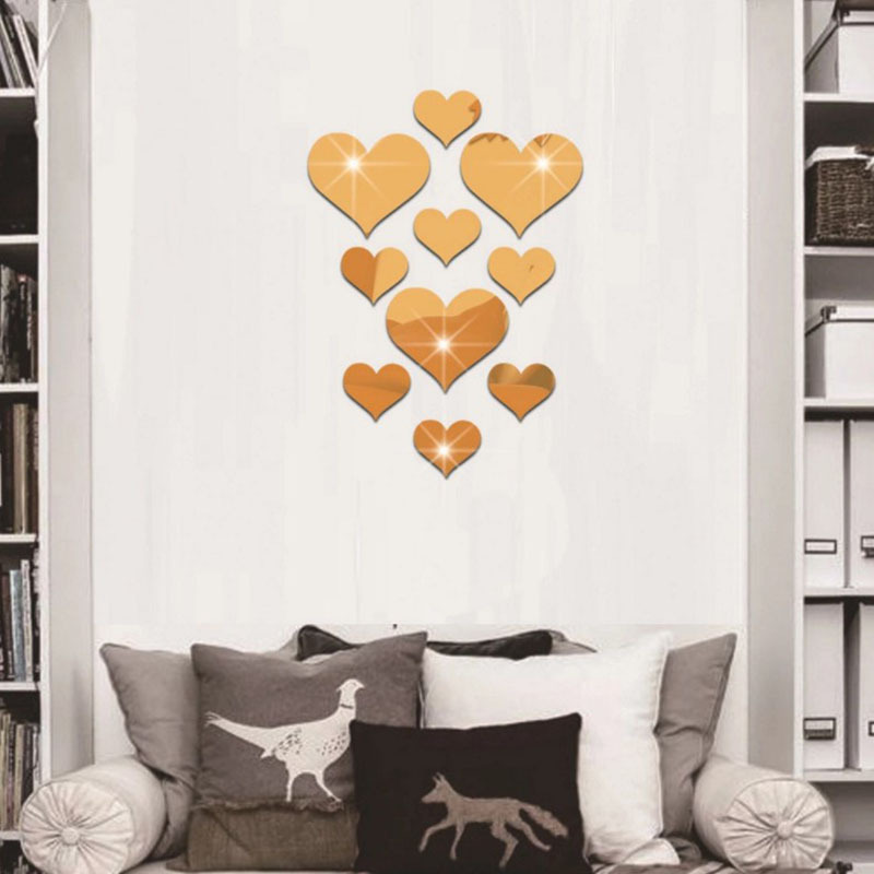 10pcs Love heart acrylic wall mirror stickers decorative mirror frame sticker Decal for Home Living Room Bedroom