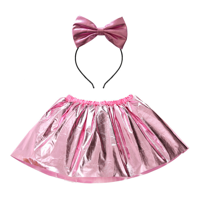 High quality Kids skirts festival costume with bow hairpins princess shiny tutu skirt girl