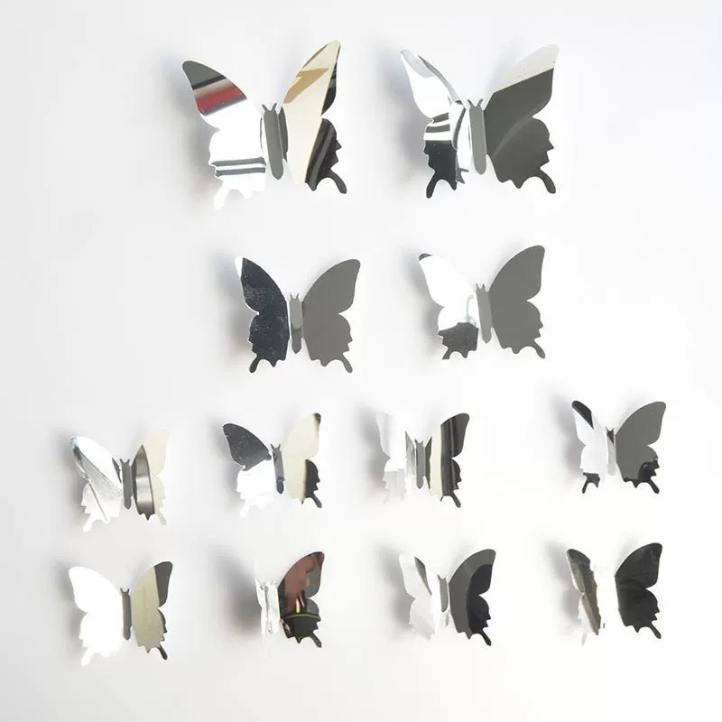 Three-dimensional 12 mirror butterfly wedding festival decoration home decoration paste butterfly mirror wall paste